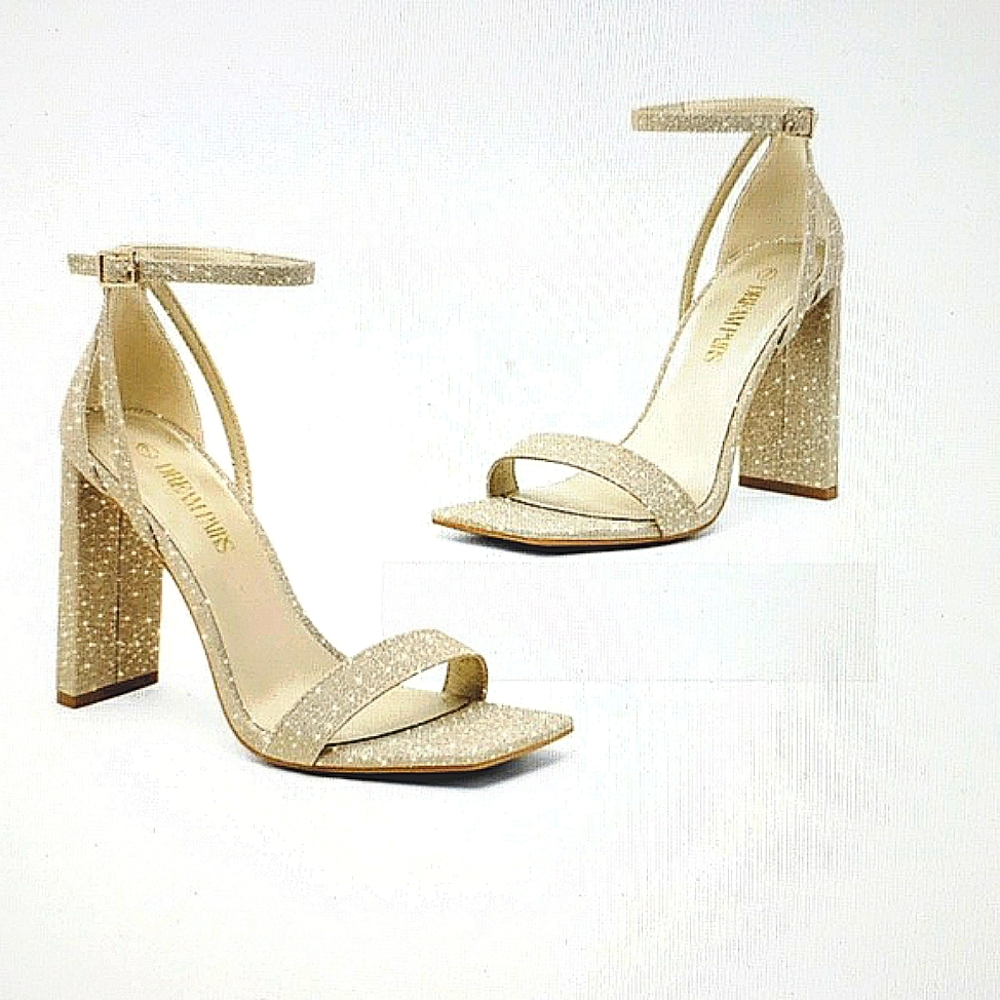 NEW DREAM PAIRS Open Toe Chunky High Heels Sandals in Gold Size 6.5M